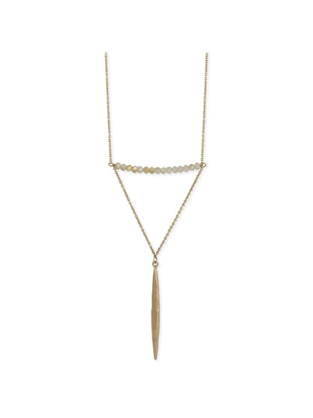 ZAD Long Crystal & Spike Gold Toned Necklace NEW